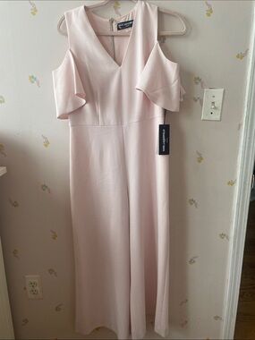 Karl Lagerfeld Pale Pink Cold-Shoulder Wide-Leg Jumpsuit